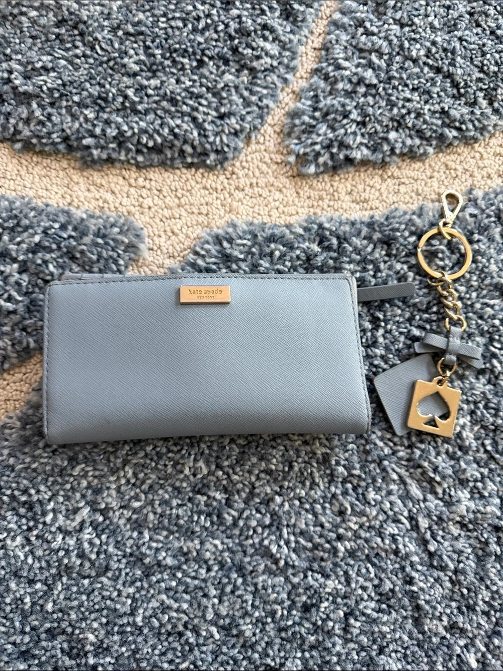 Nice kate spade blue-gray zip wallet with charm key chain